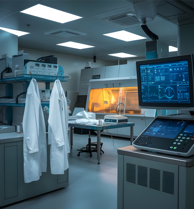 Collage of 2 images. First image is of 2 professionals standing and looking into a tablet. Second image is of multiple professionals working on their machines.