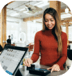 A girl using a credit card machine for payment